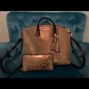 Brahmin mossy green/metallic copper Satchel Wallet